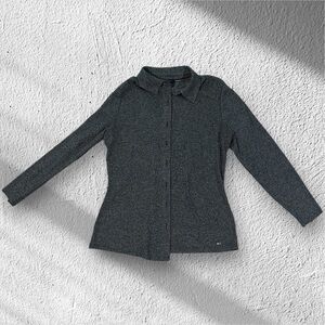 Grey long sleeve button down shirt ribbed